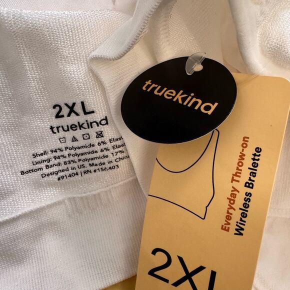 TRUEKIND Wireless Hookless Pullover Wide Strap Bralette - Size 2XL WHITE - Picture 4 of 5